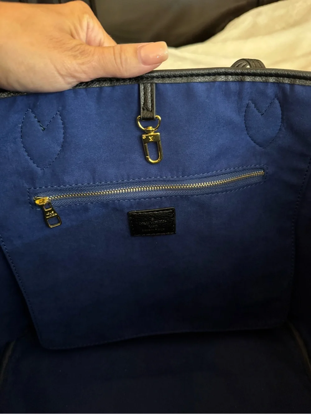 Louis Vuitton-Style Black Empreinte Tote – Royal Blue Interior w/Dust Bag VGUC